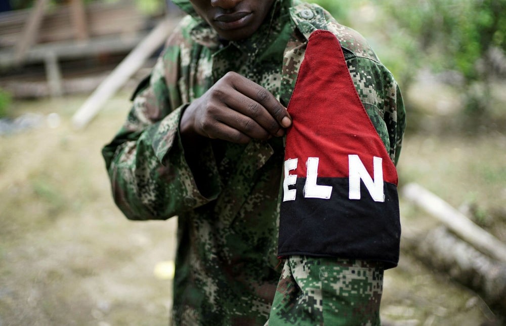 A Colombian Marxist National Liberation Army (ELN) rebel shows his armband in the northwestern jungles, Aug. 31.