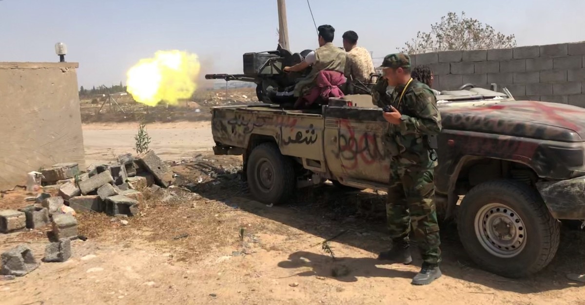 Members of the Libyan internationally recognised government forces during a fight with eastern forces, Tripoli, June 22, 2019.