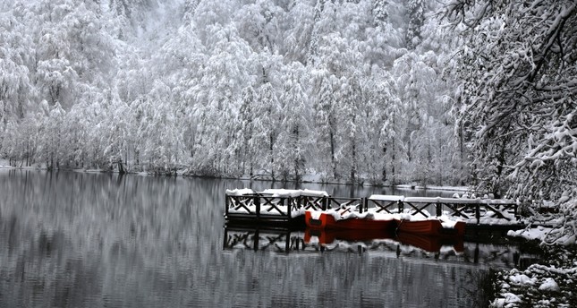 الثلج يضفي رونقاً شتوياً على جمال محمية البحيرة السوداء في أرتفين التركية