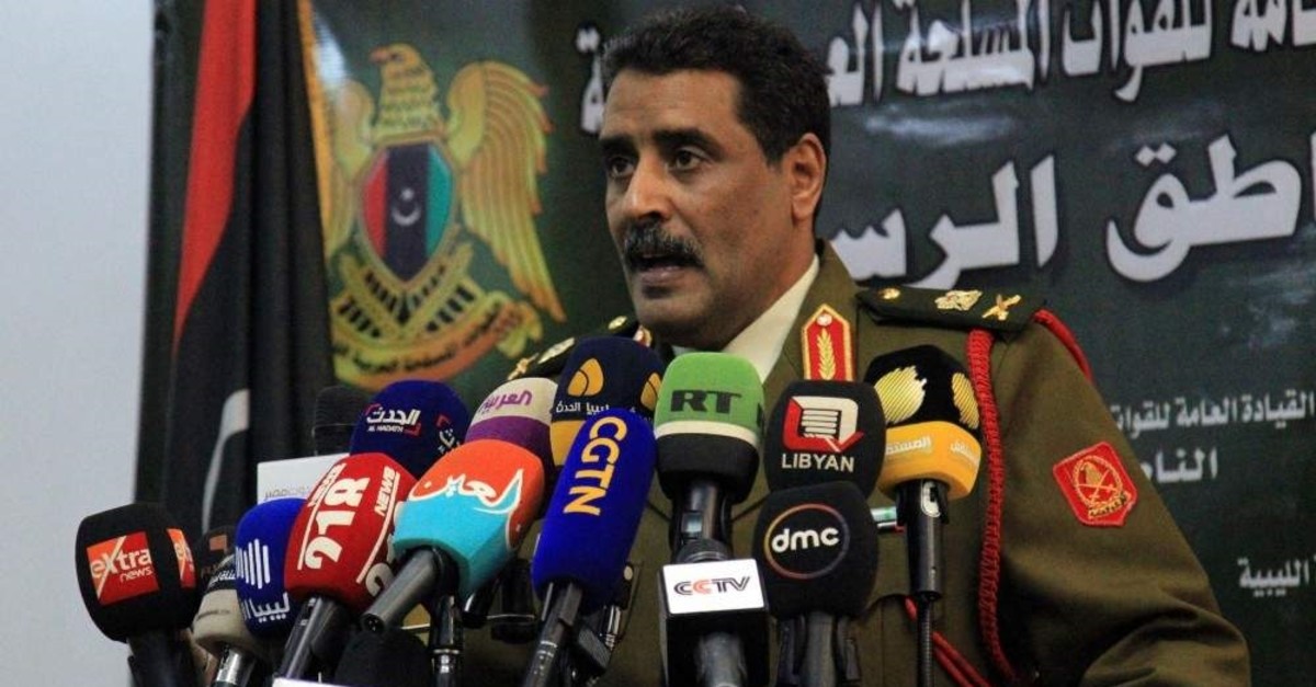 Ahmad al-Mesmari, spokesman for Haftar's forces, addresses the media in the eastern Libyan city of Benghazi, Jan. 6, 2020. (AFP Photo)