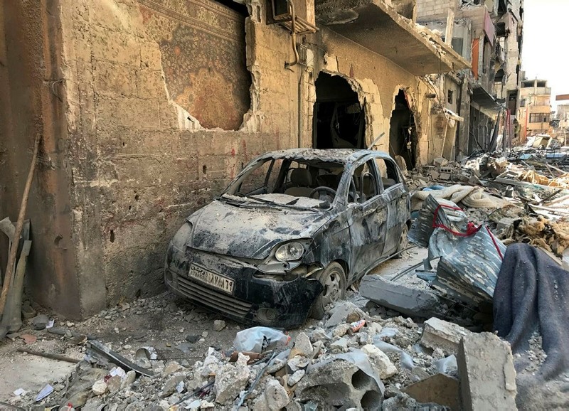 A street in Douma, the site of a suspected chemical weapons attack, near Damascus, Syria, April 16.  