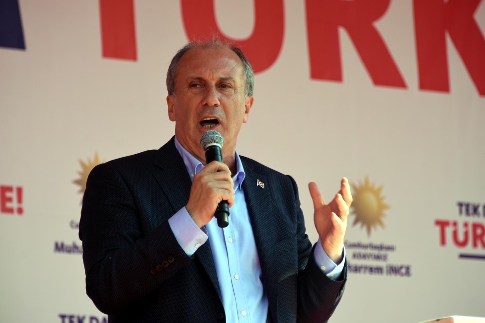 The main opposition CHP's presidential candidate Muharrem u0130nce delivers a speech in western Edirne province, May 10.