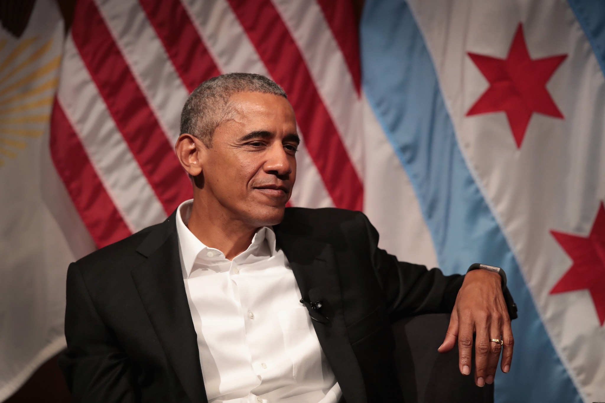 This file photo taken on April 23, 2017 shows former President Obama visiting with youth leaders at the University of Chicago to help promote community organizing in Chicago. (AFP Photo)