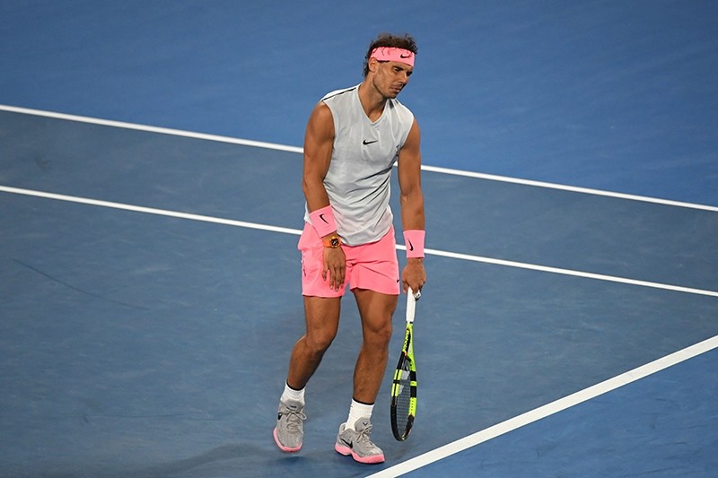 Spain's Rafael Nadal reacts during his quarterfinal loss to Croatia's Marin Cilic at the Australian Open tennis championships in Melbourne, Australia, Tuesday, Jan. 23, 2018. (EPA Photo)