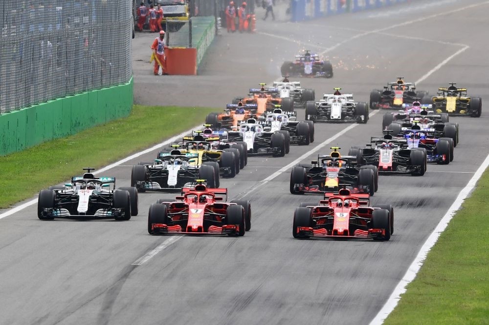 Drivers compete at the start of the Italian Formula One Grand Prix at the Autodromo Nazionale circuit in Monza on Sept. 2.