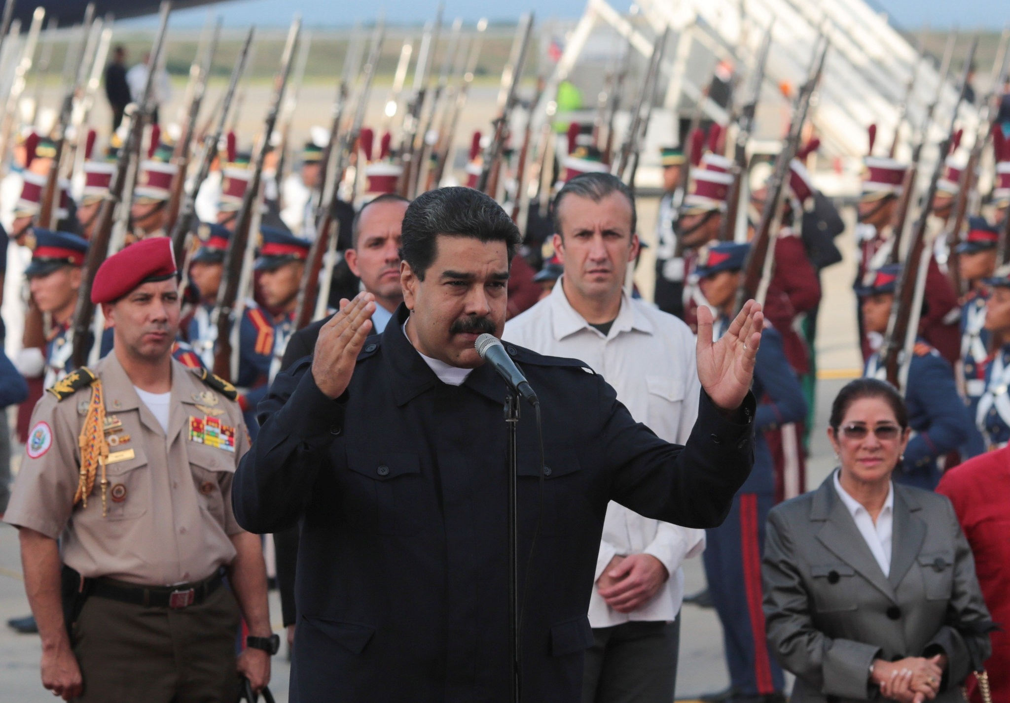 Venezuela's President Nicolas Maduro (C) speaks after his arrival at the Simon Bolivar airport in La Guaira, Venezuela October 7, 2017. (Reuters Photo)