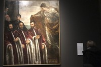 A work by Tintoretto, ,St. Justina with Three Treasurers and Their Secretaries, at the Ducal Palace in Venice.