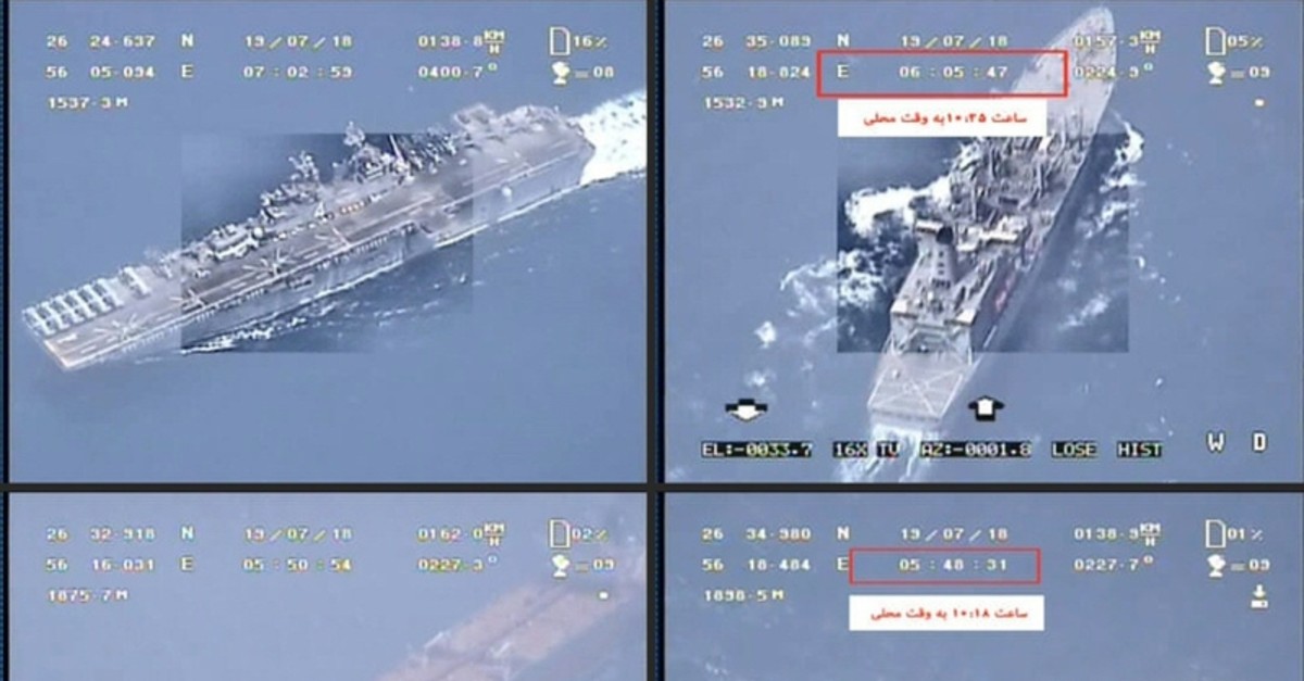 This combination of image grabs is created from a video broadcast by Iran's Islamic Revolutionary Guard Corps (IRGC) on July 19, 2019 (AFP Photo)