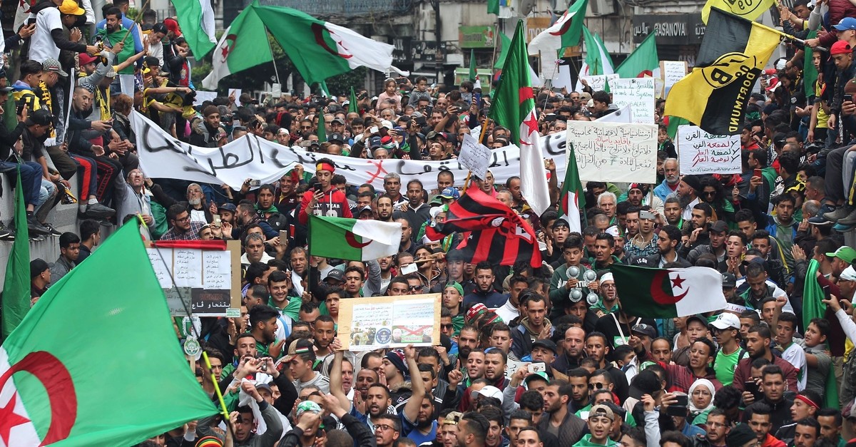 Algerian protesters take part in an anti-government demonstration in the capital Algiers on May 3, 2019.