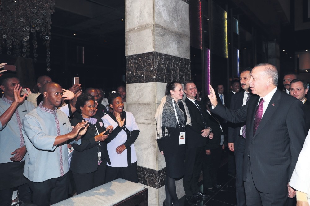 President Erdou011fan enters the hotel where he will stay during his visit to South Africa, Johannesburg, July 24.