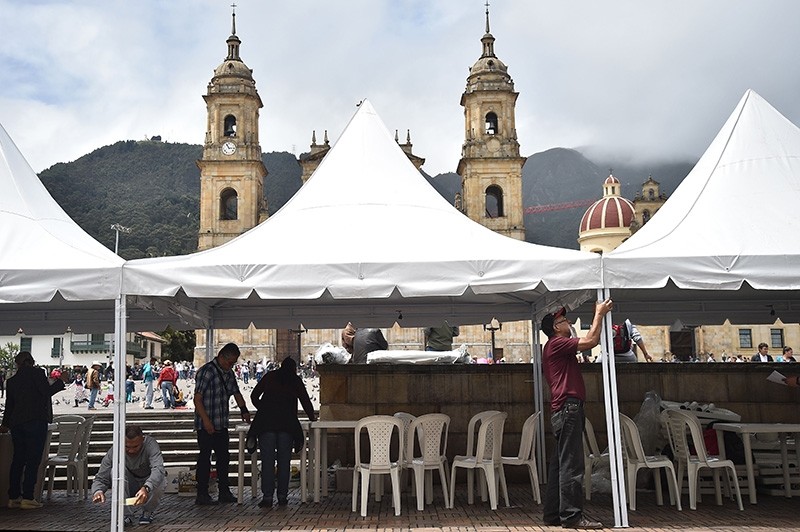 View of preparations at Bolivar square in Bogota, on June 16, 2018, on the eve of the presidential run-off election. (AFP Photo)