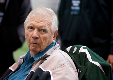 In this March 16, 2016, file photo, former Michigan State head football coach George Perles watches a Pro Day college football workout at Michigan State in East Lansing. (AP Photo)