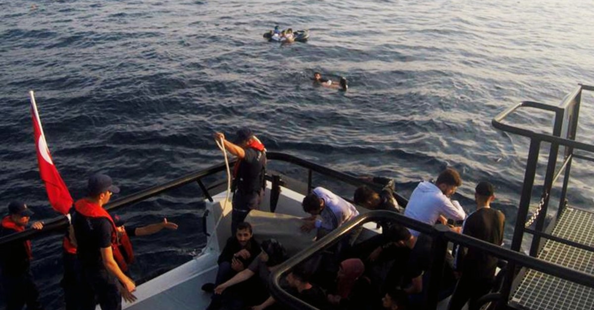 The Turkish Coast Guard rescued 31 illegal migrants from a sinking boat off the coast of Bodrum, June 18, 2019.