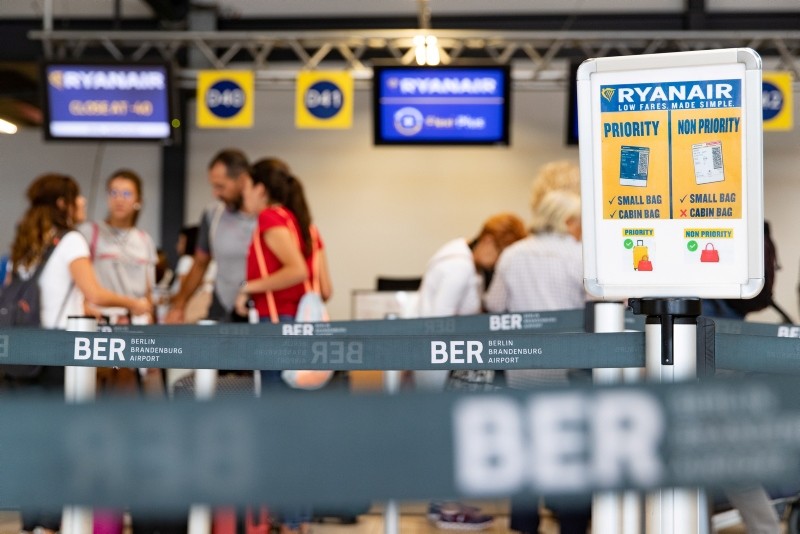 A view of check-in counters of Ryanair at the Schoenenfeld Airport in Berlin, Germany, September 11, 2018. (EPA Photo)