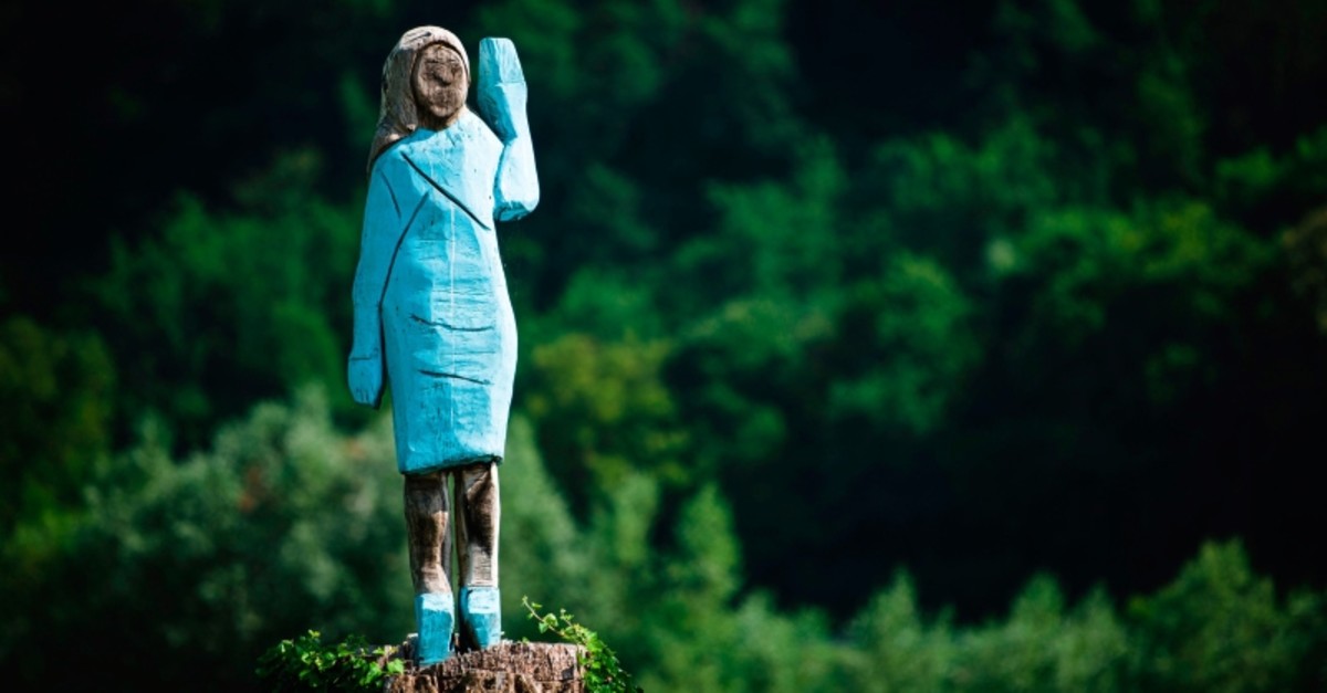 A picture taken on July 5, 2019 shows what conceptual artist Ales 'Maxi' Zupevc claims is the first ever monument of Melania Trump, set in the fields near town of Sevnica, U.S. First Ladyu2019s hometown. (AFP Photo)