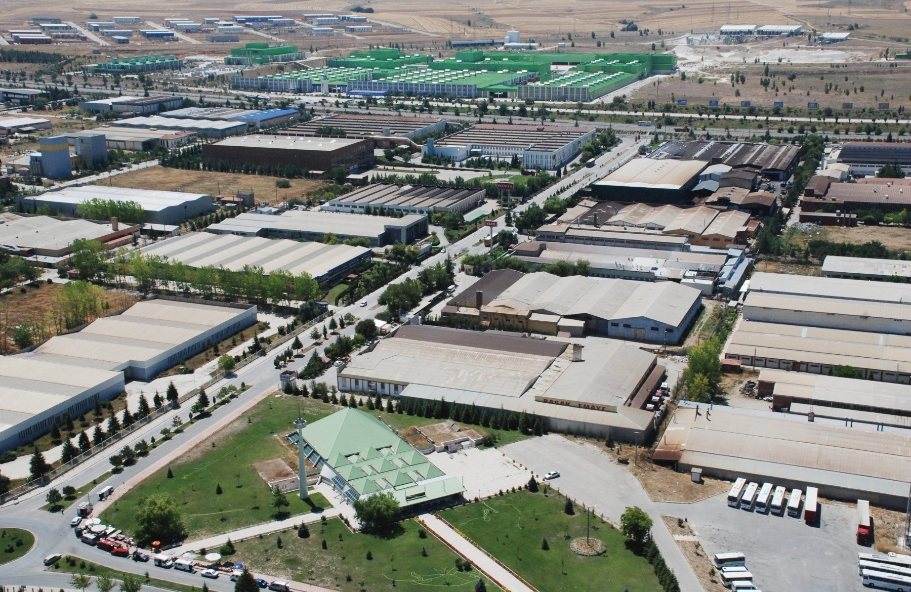 An aerial view of an organized industrial zone in Bursa.