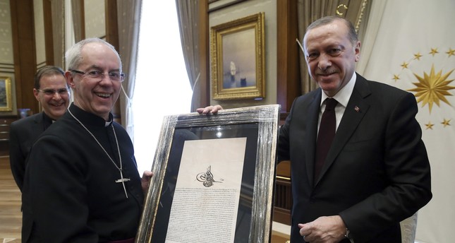 أردوغان يستقبل رئيس أساقفة الكنيسة الإنجليكانية البريطانية في أنقرة