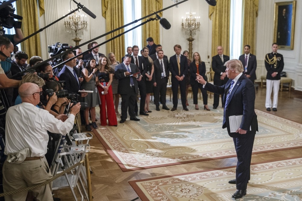 U.S. President Donald Trump responds to questions about the anonymous Op-Ed article published in The New York Times, the White House, Sept 5.