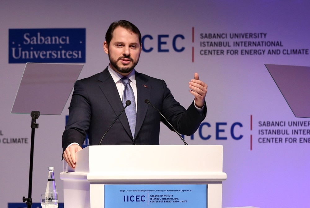 Energy and Natural Resources Minister Berat Albayrak gives a speech at the 8th International Energy and Climate Forum of Sabancu0131 University's Istanbul International Center for Energy and Climate Center.