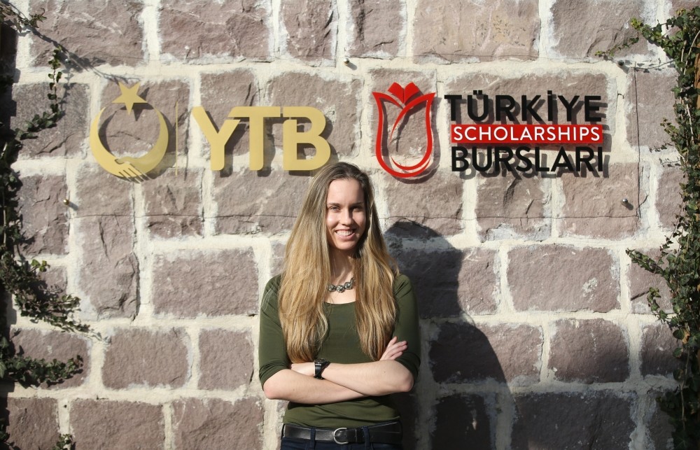Amanda Rewerts poses in front of the Turkey Scholarship logo on Jan. 21, 2019. Rewerts says they don't have ,scholarships like this in the U.S., 