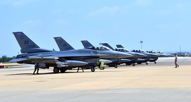 This US Air Force handout photo taken on August 9, 2015 shows F-16 Fighting Falcons sitting on the tarmac at the Incirlik Air Base near Adana, Turkey. (AP Photo)
