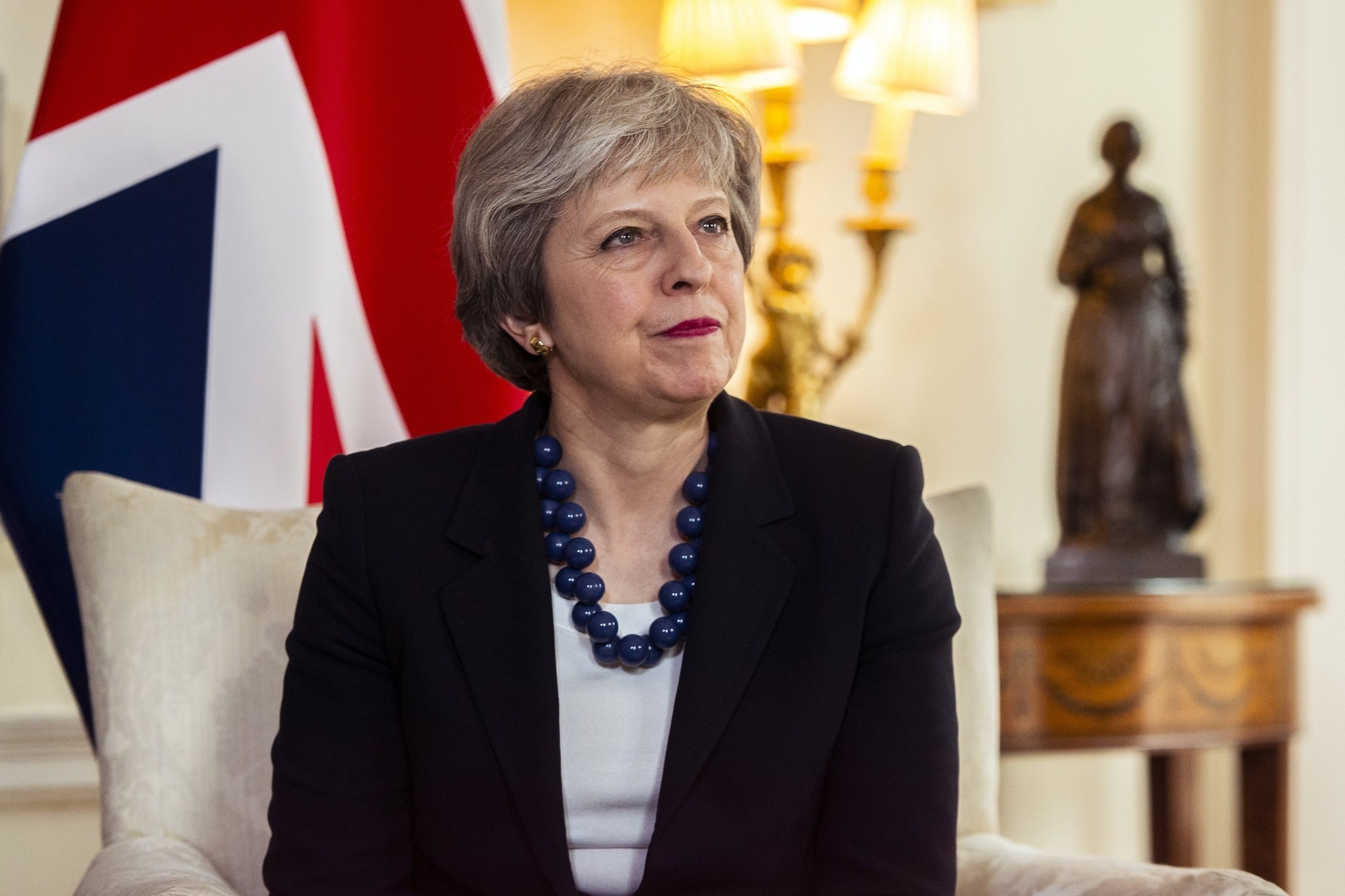 British Prime Minister Theresa May during talks with Prime Minister of Portugal Antonio Costa (unseen) at 10 Downing Street in London, Britain, 10 April 2018. (EPA Photo)
