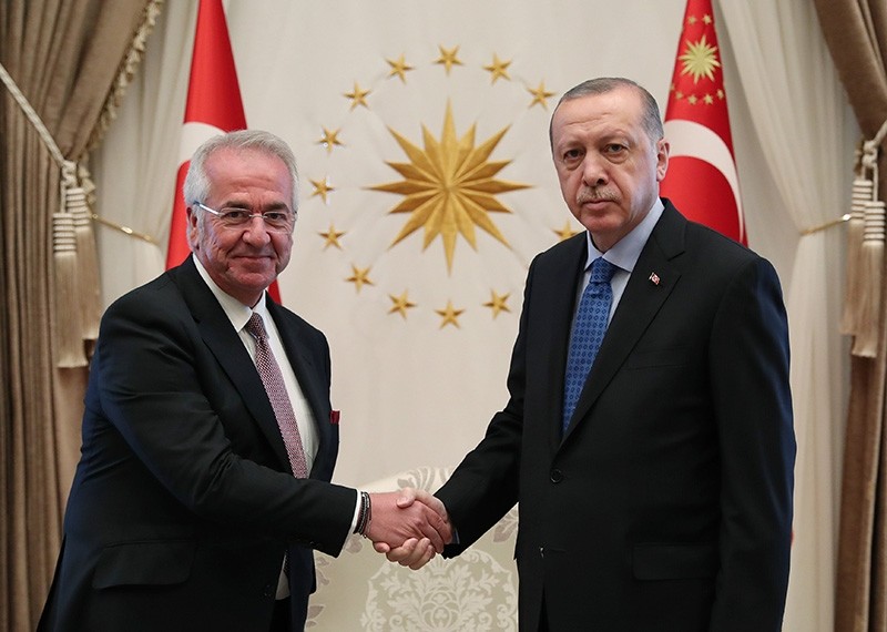 President Recep Tayyip Erdou011fan meets with a Tu00dcSu0130AD delegation headed by Chairman of the Board of Directors Erol Bilecik. (AA Photo)