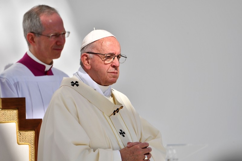 Pope Francis leads mass for an estimated 170,000 Catholics at the Zayed Sports City Stadium on February 5, 2019. (AFP Photo)