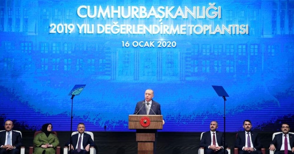  President Recep Tayyip Erdo?an speaks during annual review meeting for 2019, Ankara, Jan.16, 2020. (EPA PHOTO)