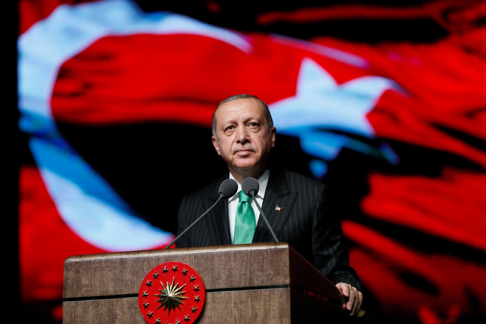 President Erdou011fan speaks at a ceremony to mark Veterans Day at the Presidential Complex in Ankara, Sept. 19. 