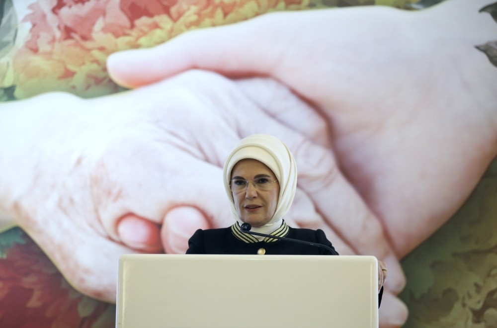 First Lady Emine Erdou011fan delivers a speech ,Rights of the Elderly for Elderly Welfare, conference in Ankara.