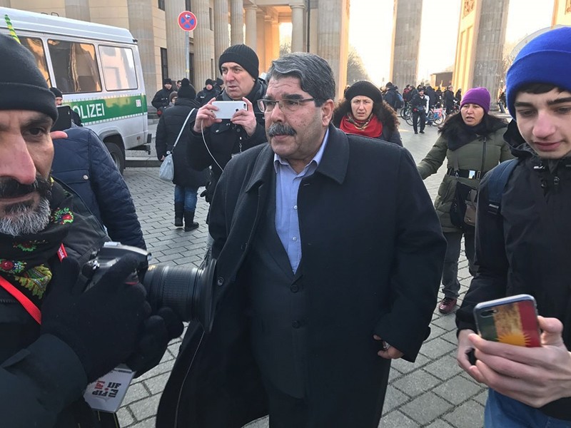 Former co-chair of the PKK terror group's Syrian affiliate the Democratic Union Party (PYD) Salih Muslum arrives at the PKK terror supporters rally in Berlin, Germany, March 3, 2018. (AA Photo)