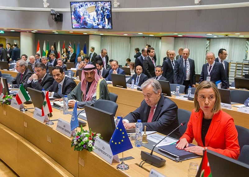 Antonio Guterres, the UN Secretary-General (2-R) and Frederica Mogherini, High Representative of the EU for Foreign Affairs and Security Policy (R) during the Syria conference in Brussels, Belgium, 05 April 2017. (EPA Photo)