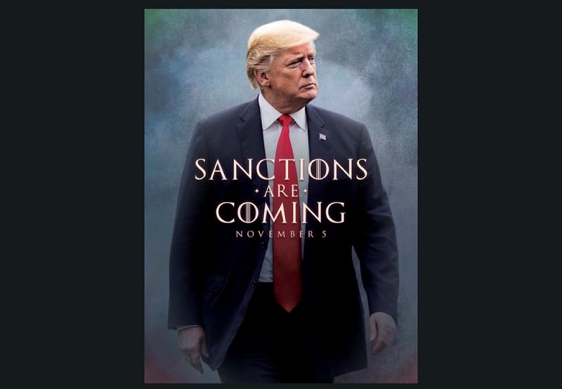  Trump tweeted a photo of himself with the words u201cSanctions are Comingu201d Nov. 5. (Twitter photo via AP)