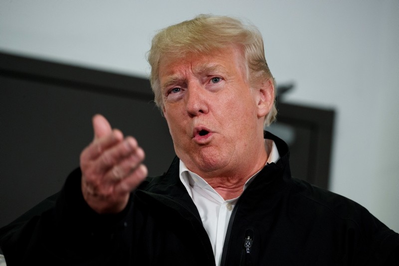President Donald Trump speaks during a briefing with state and local officials on the response to Hurricane Michael, Monday, Oct. 15, 2018, in Macon, Ga. (AP Photo)