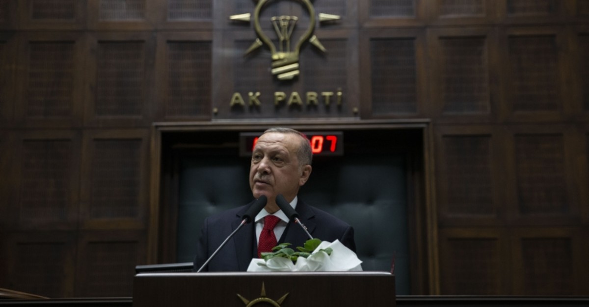 President Recep Tayyip Erdou011fan addresses ruling Justice and development Party (AK Party) legislators in Ankara, Jan. 14, 2020.