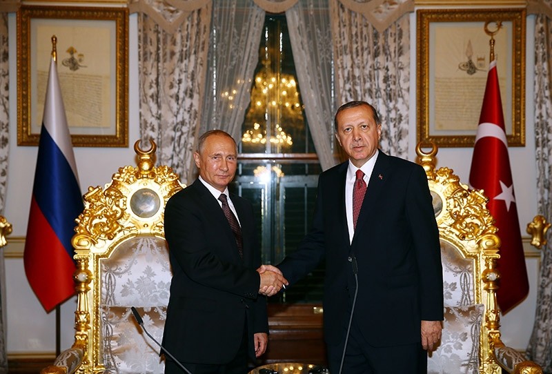 President of Turkey Recep Tayyip Erdogan (R) meeting President of Russia Vladimir Putin (L) at Mabeyn Palace in Istanbul, Turkey. (File Photo)
