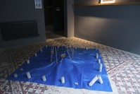 Neslihan Koyuncuu2019s art installation seems to be inspired by a central Anatolian ritual. The color blue dominates it and its intensity leaves a strong impression on the viewer. 