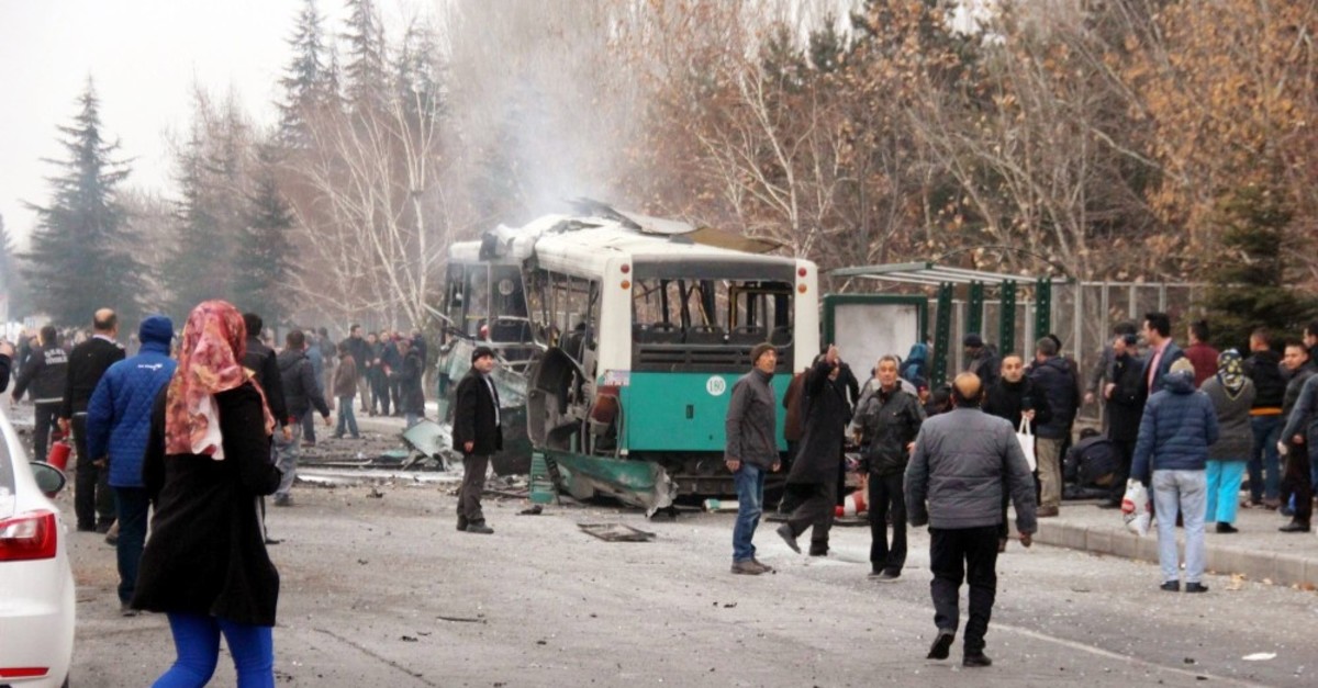 Wreckage of the bus carrying soldiers after a PKK bombing, Dec. 17, 2016.