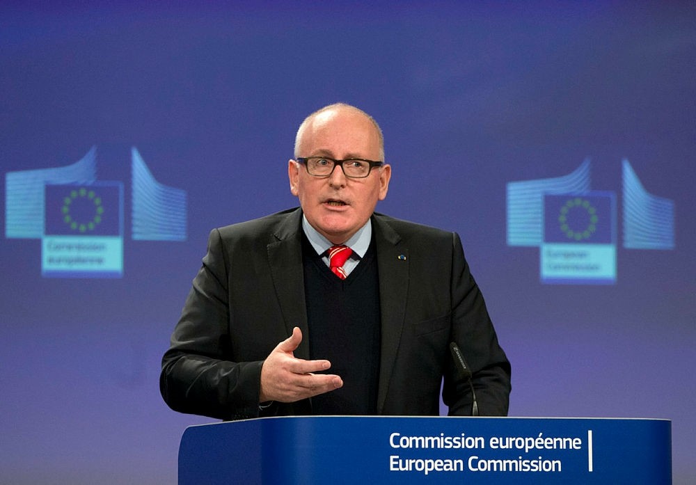 European Commission Vice-President Frans Timmermans speaks during a media conference at EU headquarters in Brussels, Belgium, Dec. 20, 2017. (AP Photo)
