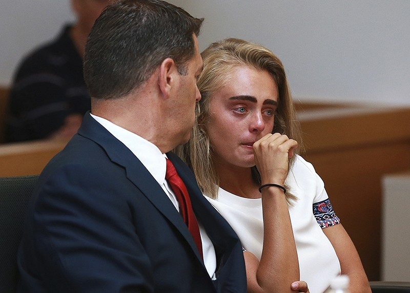 Michelle Carter awaits her sentencing in a courtroom Thursday, Aug. 3, 2017, for involuntary manslaughter for encouraging Conrad Roy III to kill himself in July 2014. (AP Photo)