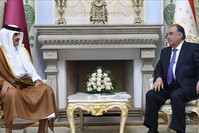 أمير قطر الشيخ تميم بن حمد آل ثاني يلتقي  مع رئيس طاجيكستان إمام علي رحمان صورة: الأناضول