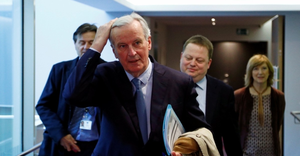 European Union Chief Brexit Negotiator Michel Barnier arrives to deliver a speech ahead of debate at the European Policy Centre think-tank in Brussels, Belgium April 2, 2019. (Reuters Photo)