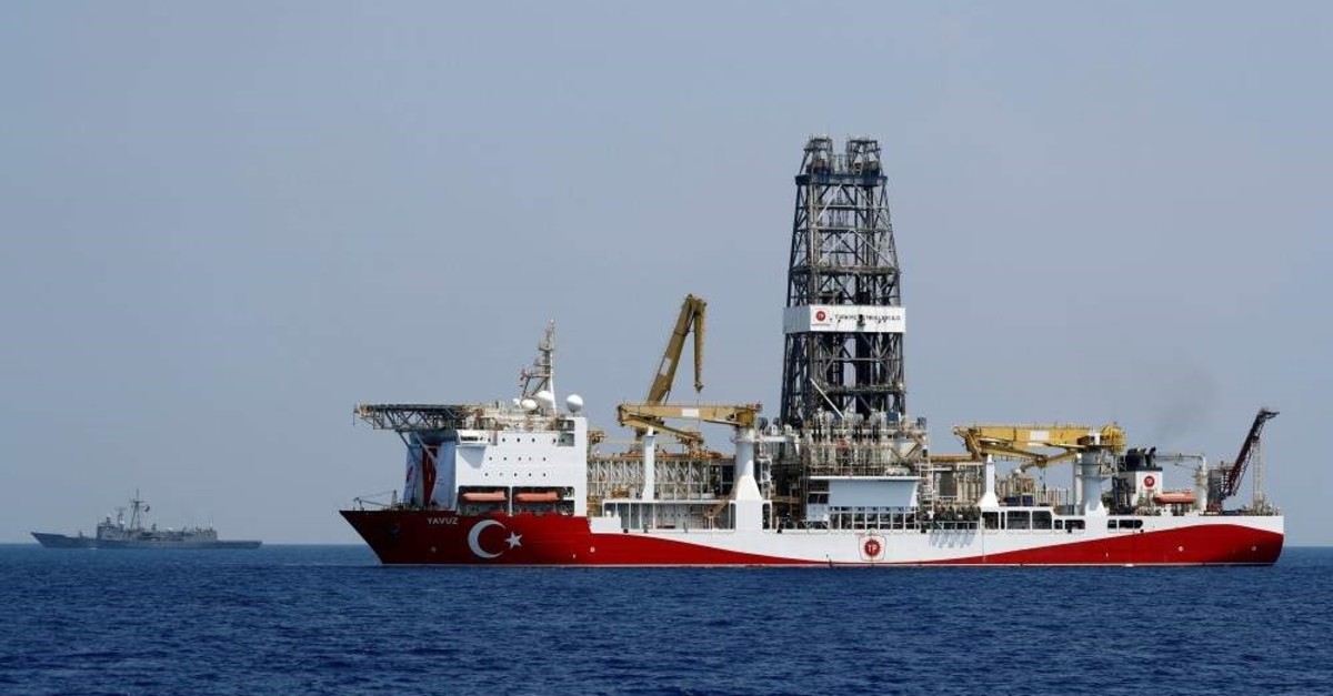 Turkish drilling vessel Yavuz is escorted by the Turkish Navy frigate TCG Gemlik (F-492) in the Eastern Mediterranean Sea off Cyprus, Aug. 6, 2019. (Reuters)