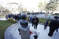 People leave flowers at a monument dedicated to Andrei  Karlov at the Russian Embassy, Ankara, Dec. 19, 2019. (?HA Photo)