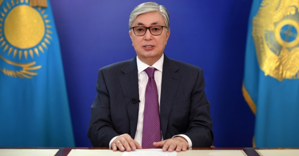 Kazakhstan's interim President Kassym-Jomart Tokayev speaks during a televised address to the nation to call a snap presidential election in Nur-Sultan, Kazakhstan in this handout photo released April 9, 2019 (Reuters Photo)