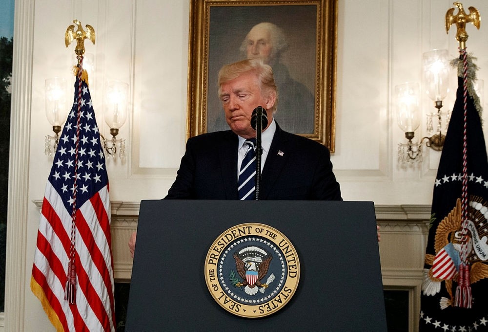 President Donald Trump makes a statement about the mass shooting in Las Vegas, Monday, Oct. 2, 2017 at the White House in Washington. (AP Photo)
