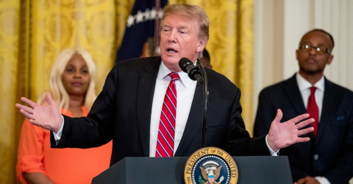 President Donald Trump speaks at the 2019 Prison Reform Summit and First Step Act celebration in the East Room of the White House in Washington, Monday, April 1, 2019. (AP Photo)