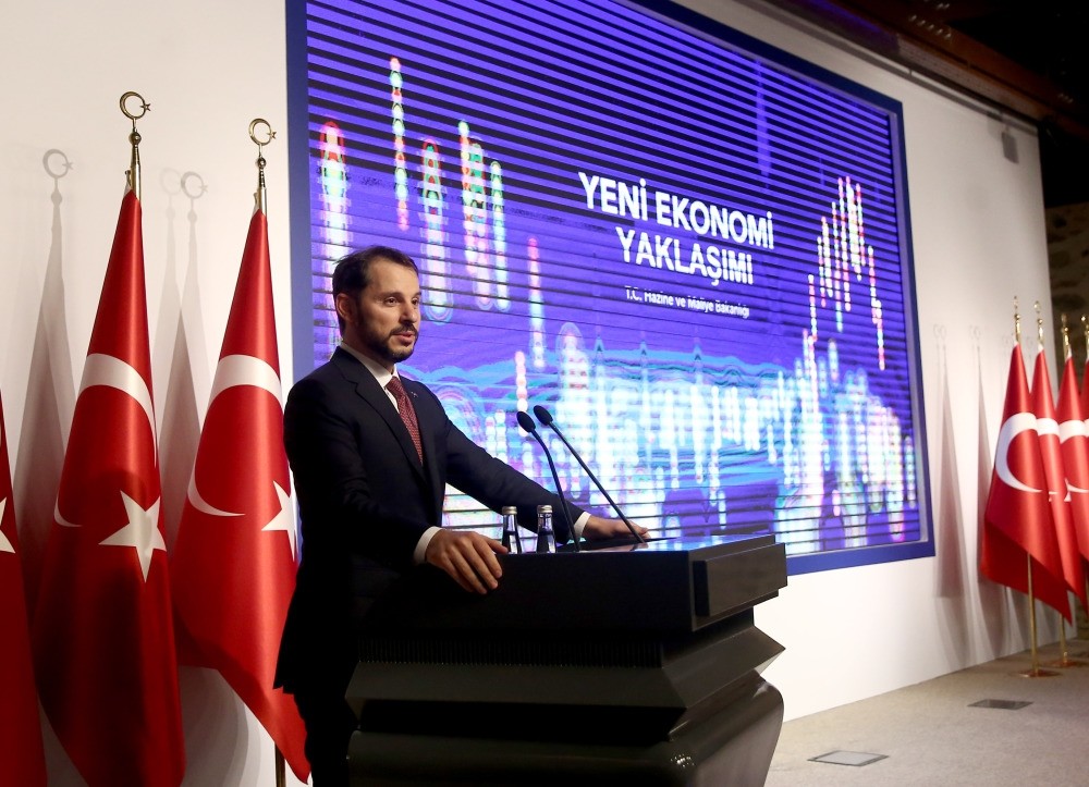 Treasury and Finance Minister Berat Albayrak speaks during a presentation of the government's new economic approach, Istanbul, Aug. 10.
