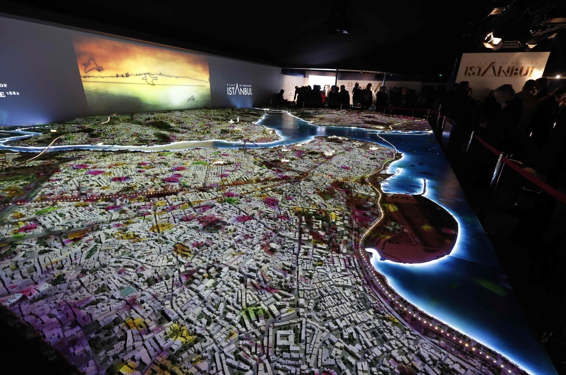 Visitors look at a scale model of Istanbul at the Palais des Festivals in Cannes, at MIPIM, March 16, 2016.